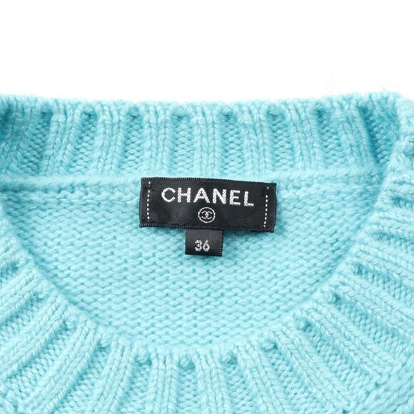 Authentic CHANEL Logo Embroidery Beads Cashmere Knit Jumper Sweater Pullover Top - Picture 3 of 6